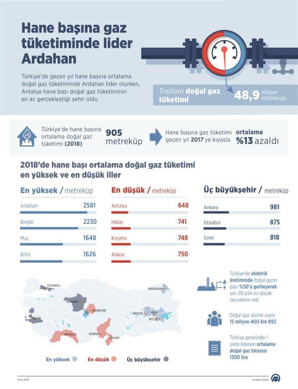 Hane başı en fazla gaz Ardahan'da kullanıldı