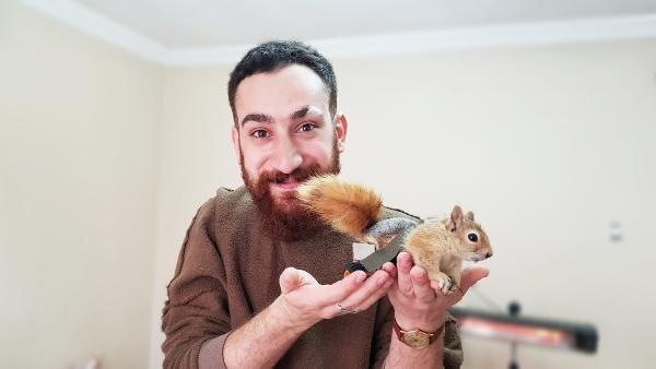 İki ayağı felç olan sincap için yürüteç yaptı