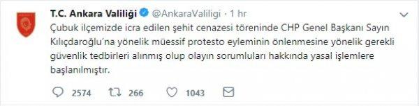 Ankara Valiliği'nden Kılıçdaroğlu'na saldırı açıklaması