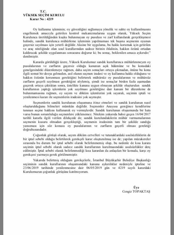 YSK'nın kararında olumsuz oy veren hakimlerin gerekçeleri