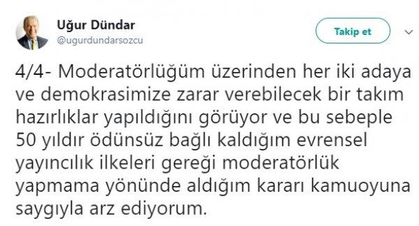 Uğur Dündar'ın moderatörlükten vazgeçme sebebi