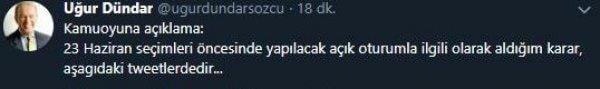 Uğur Dündar adayların moderatörlüğünden vazgeçti