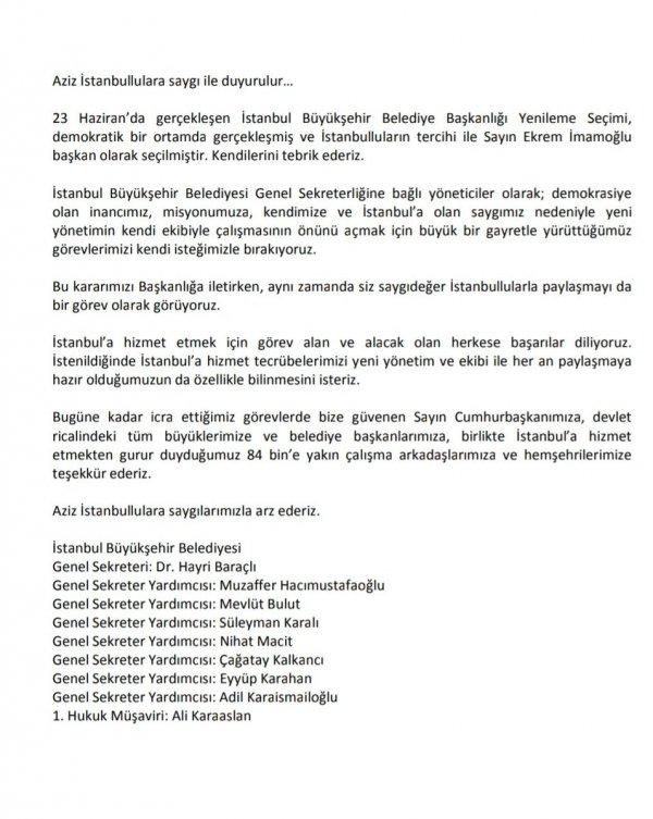 İBB'deki yöneticiler istifa etti