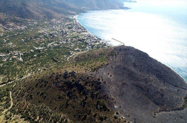 Datça'da yanan alan havadan görüntülendi