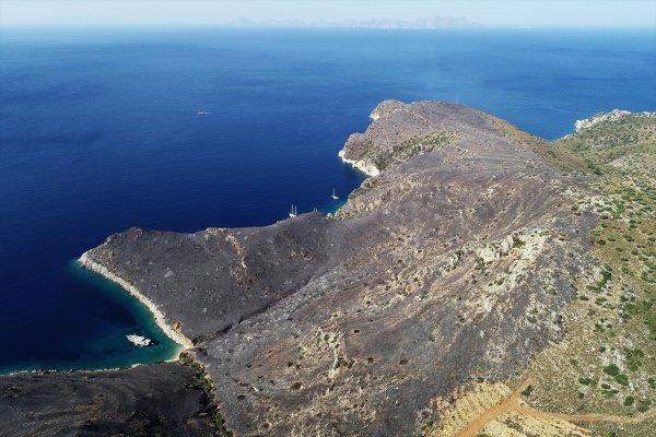 Datça'da yanan alan havadan görüntülendi