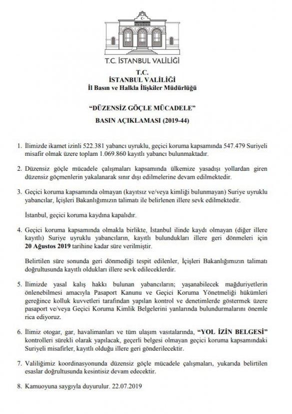 İstanbul'da yaşayan kaçak Suriyelilere son uyarı