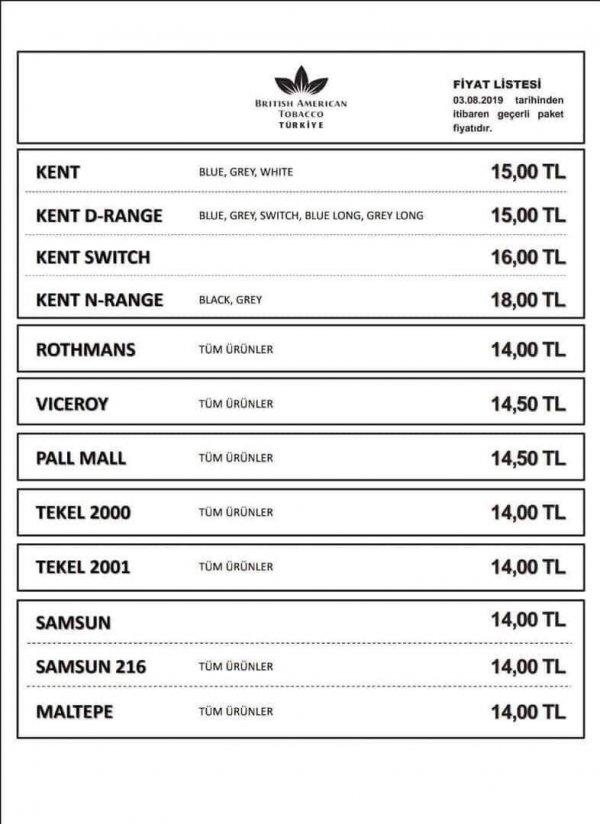 Sigaraya 3 lira zam geldiğine dair liste dolaşımda