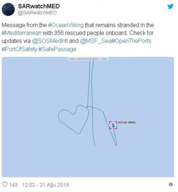 356 sığınmacı taşıyan Ocean Viking 'kalpli' eylem yaptı