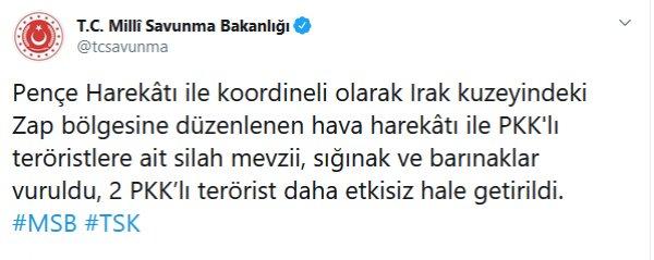Irak'ın kuzeyinde 2 terörist etkisiz hale getirildi