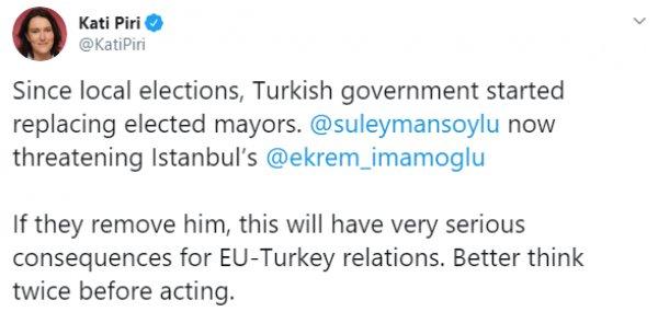 Süleyman Soylu'nun kayyum sözlerine Kati Piri cevap verdi