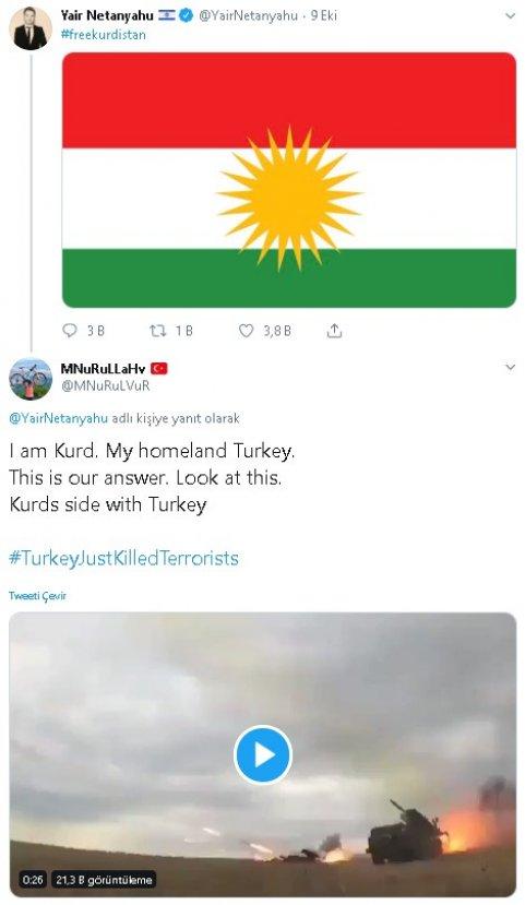 Netanyahu'nun oğlunun paylaşımına Kürtlerden füzeli yanıt