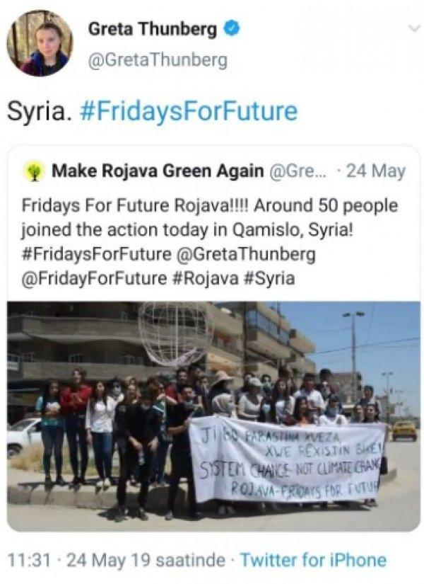 Aktivist Greta Thunberg'den YPG paylaşımı