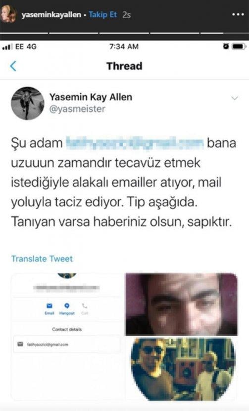 Yasemin Allen: Bana tecavüz etmek istiyor