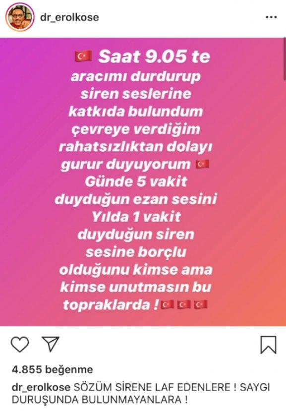 Erol Köse'nin 10 Kasım paylaşımı