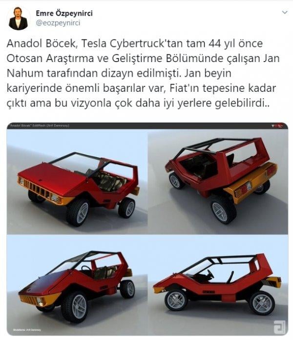 Tesla Cybertruck'ın Anadol Böcek'e benzeyen tasarımı