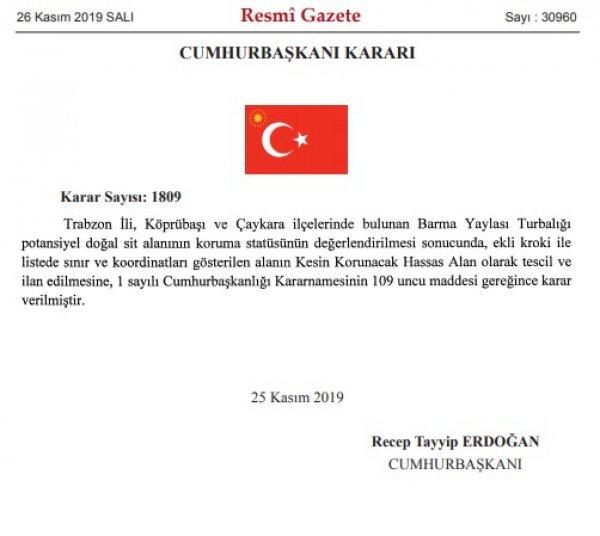 Barma Yaylası Turbalığı koruma altına alındı