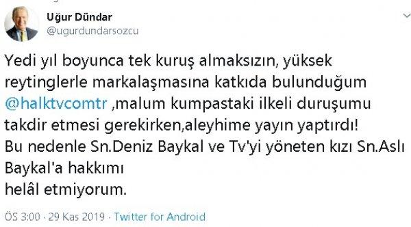 Uğur Dündar'dan Halk TV'ye: Hakkımı helal etmiyorum