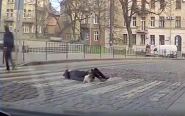 Ukrayna'da yaya geçidinde kadına yumruklu saldırı