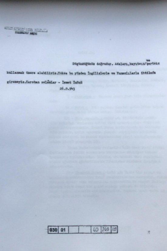 İsmet İnönü'nün 12 Ada'yı reddettiği belge paylaşıldı