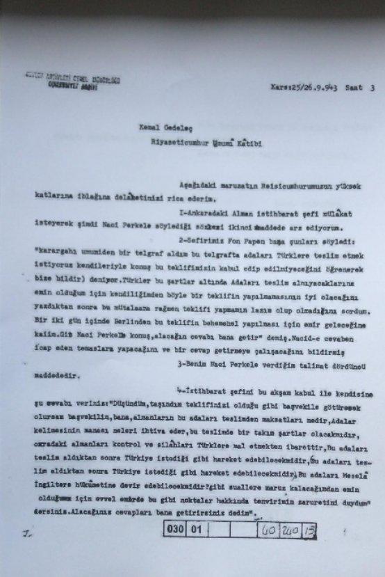 İsmet İnönü'nün 12 Ada'yı reddettiği belge paylaşıldı