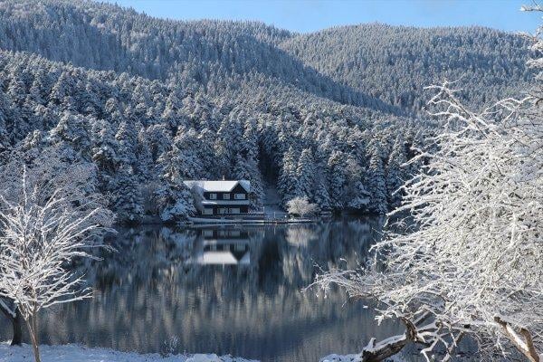Etkili olan kar yağışı Gölcük Tabiat Parkı'nda güzel görüntüler oluşturdu