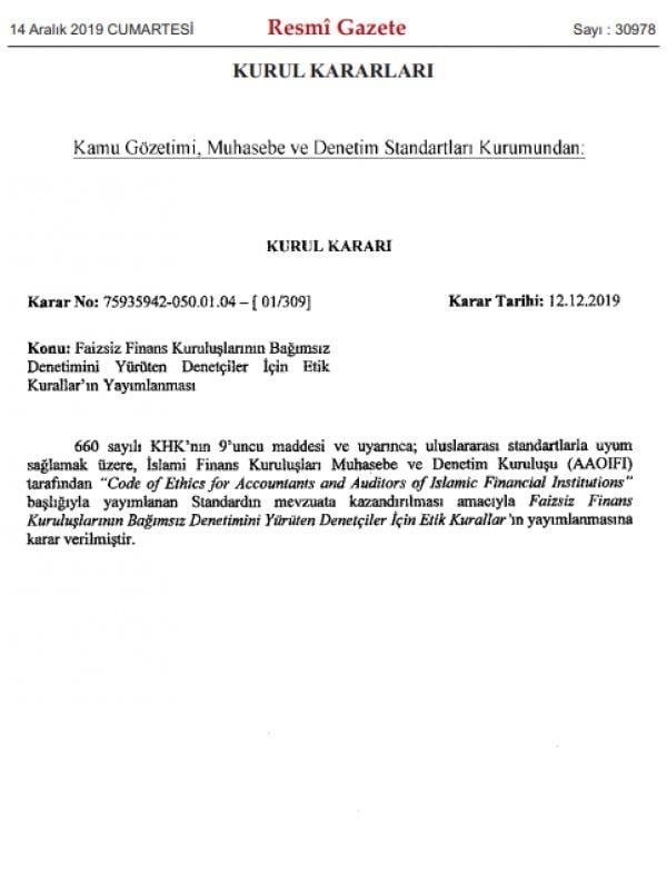 Faizsiz finans denetim standartları belirlendi