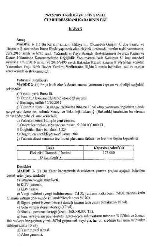 Yerli otomobil Bursa'da üretilecek