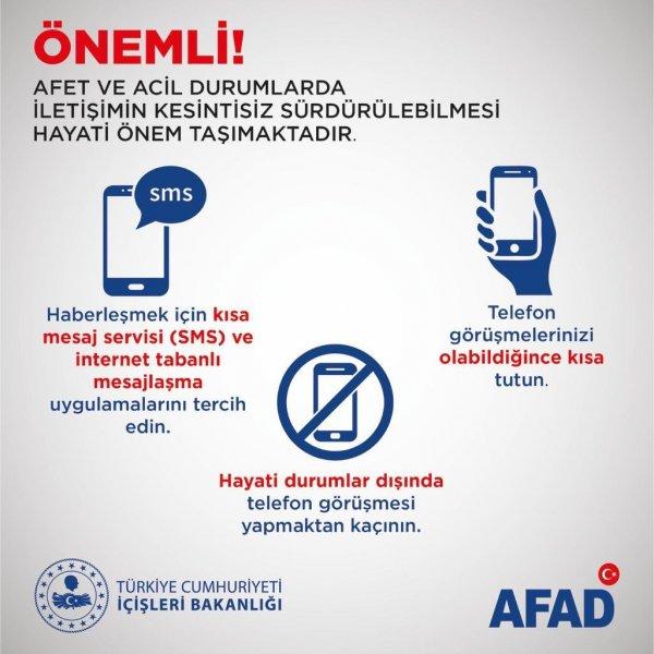 AFAD: Mümkün olduğunca SMS kullanın