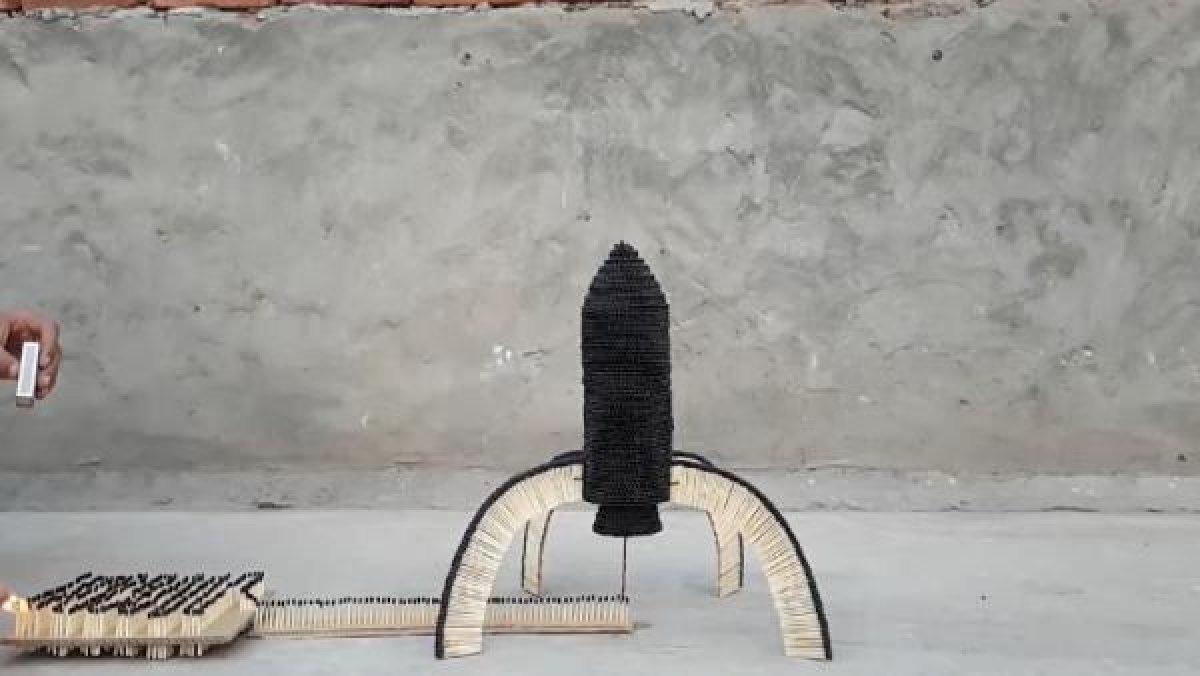 1 milyon kibrit kullanarak roket yaptı