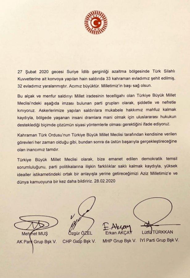 TBMM'den ortak bildiriyle İdlib saldırısı kınandı