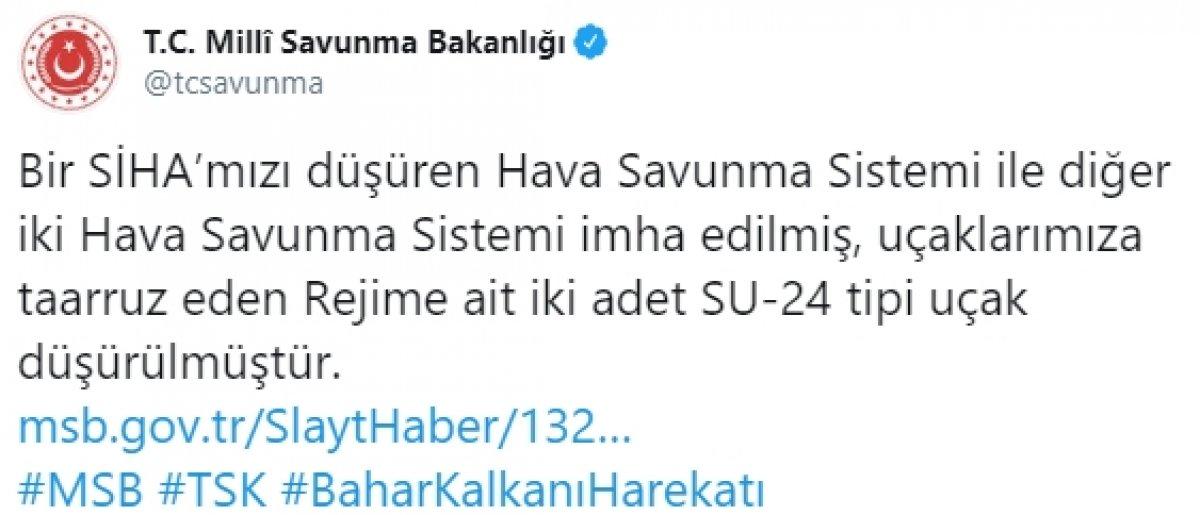MSB: Rejime ait 2 SU-24 düşürüldü