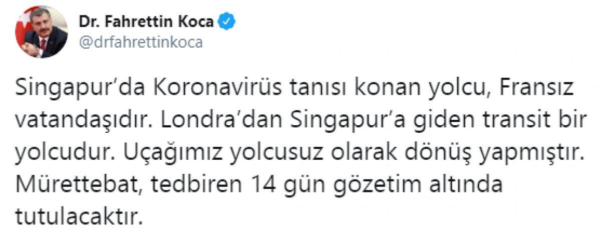 Bakan Koca: Singapur uçağındaki yolcu Fransız vatandaşı