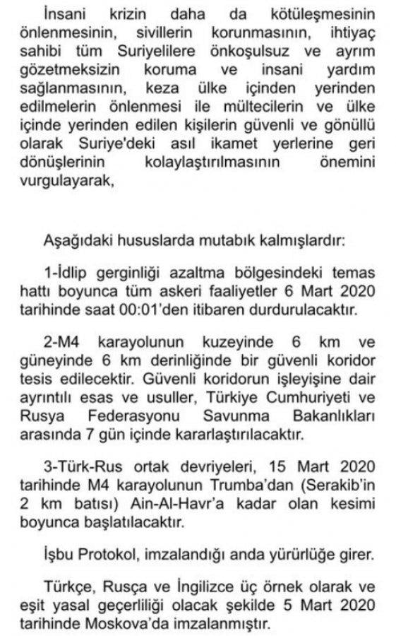 Türkiye ile Rusya arasında imzalanan 3 maddelik mutabakat