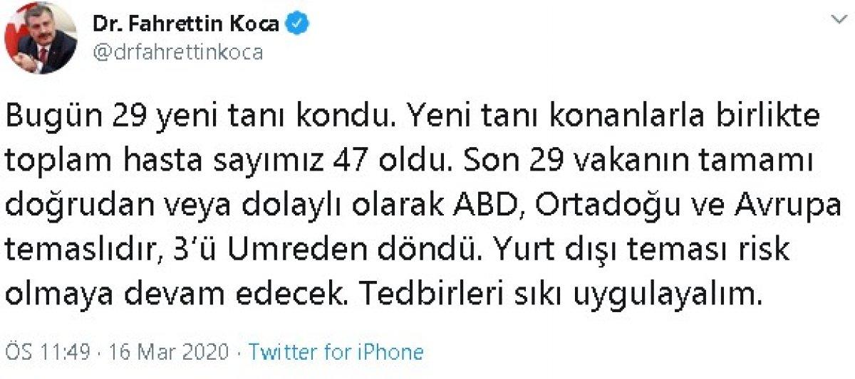 Sağlık Bakanı Koca: Koronavirüs vaka sayısı 47’ye yükseldi