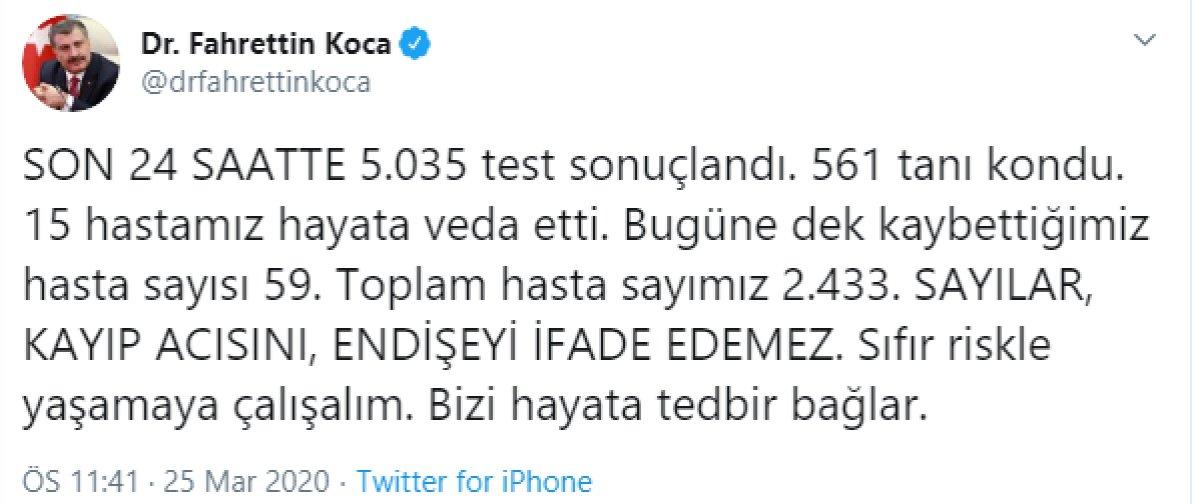Türkiye'de koronadan ölenlerin sayısı 59'a yükseldi