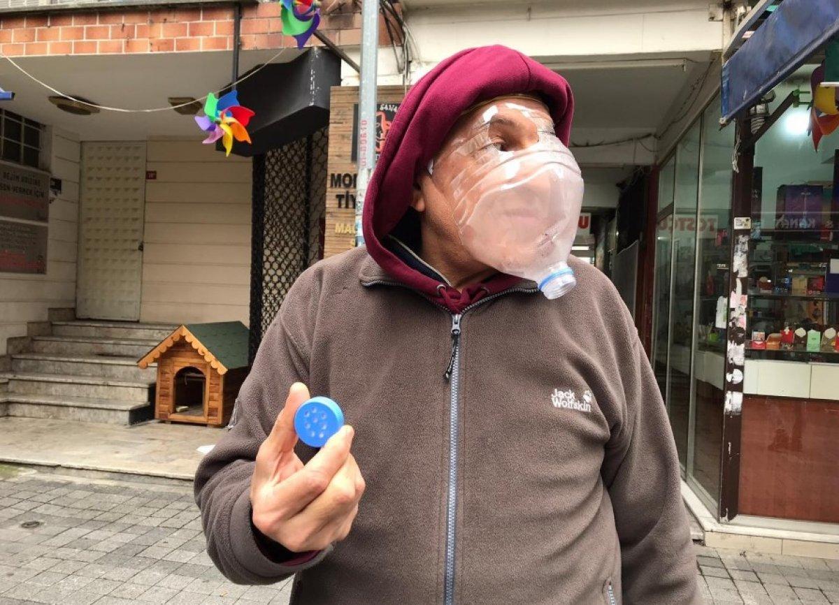 Koronadan korunmak için pet şişeden maske yaptı