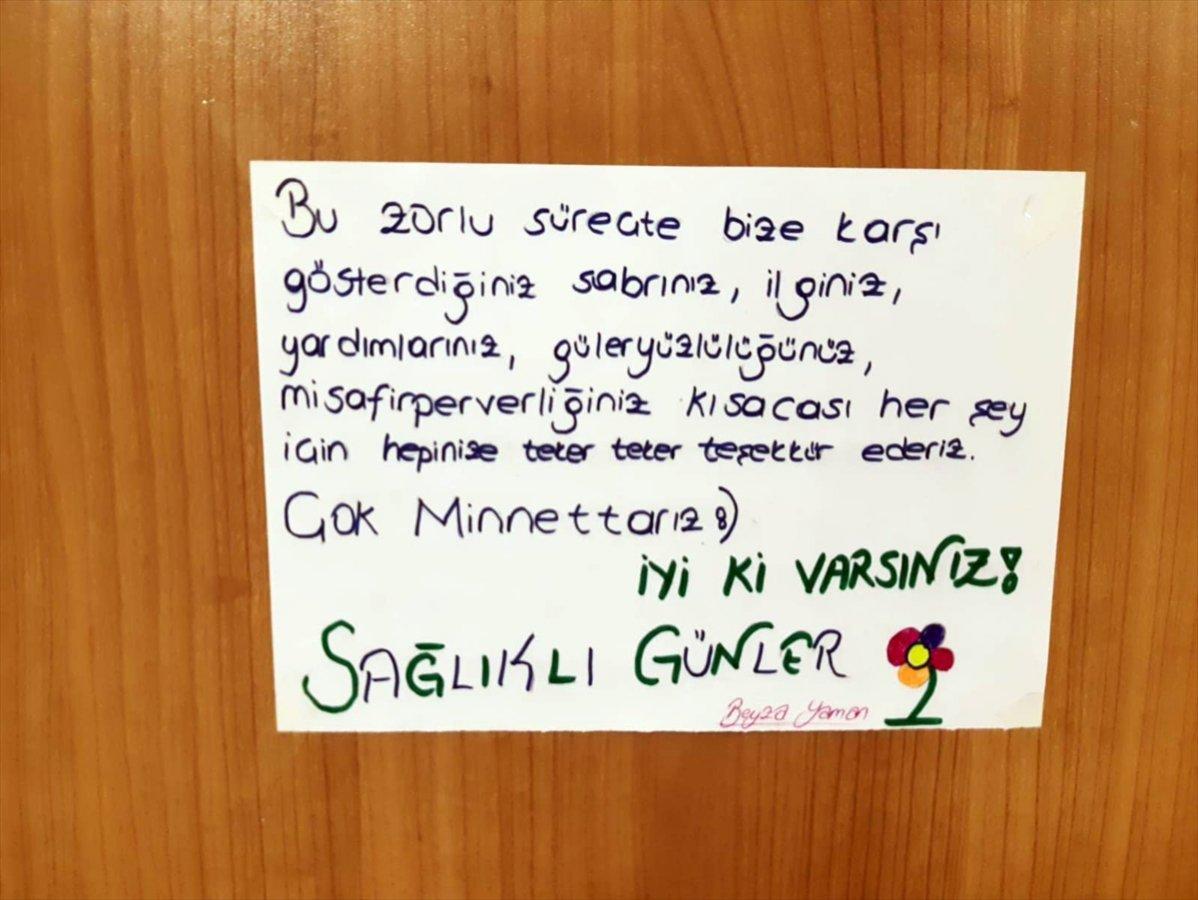 Karantinadaki gençlerden görevlilere 'teşekkür' notu