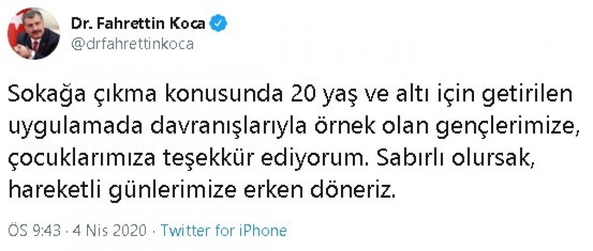 Bakan Koca, sokağa çıkmayan gençlere teşekkür etti