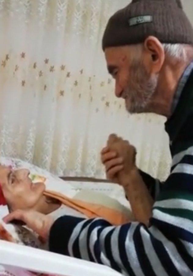 Dedenin yatalak eşine sevgisi