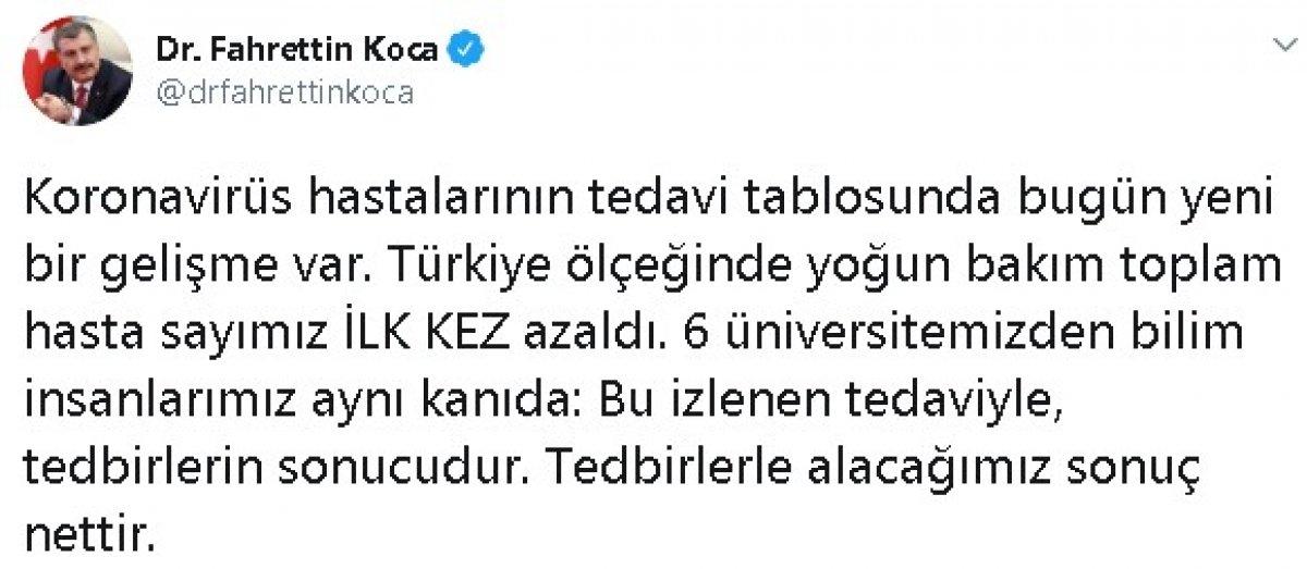Sağlık Bakanı Koca: Yoğun bakım hasta sayımız ilk kez azaldı