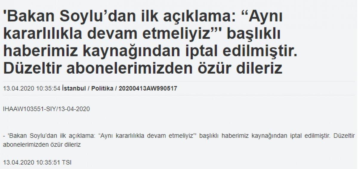 İHA, Süleyman Soylu haberini geri çekti