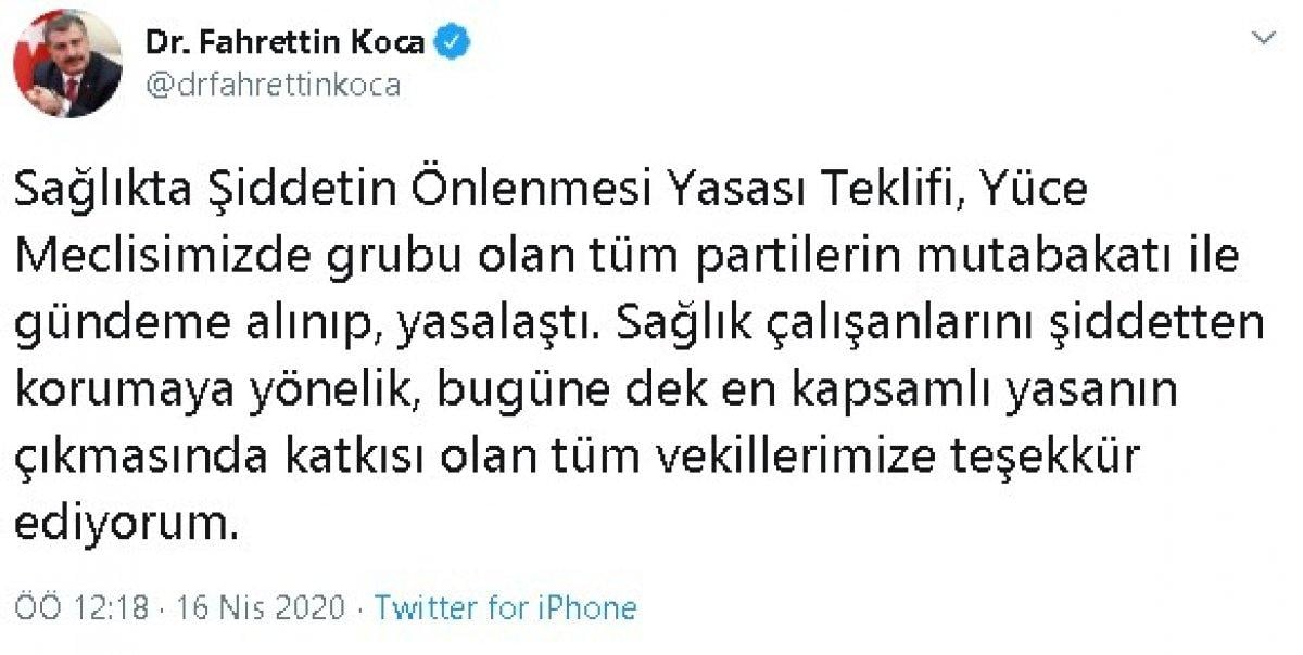 Bakan Koca: Milletvekillerimize teşekkür ediyorum