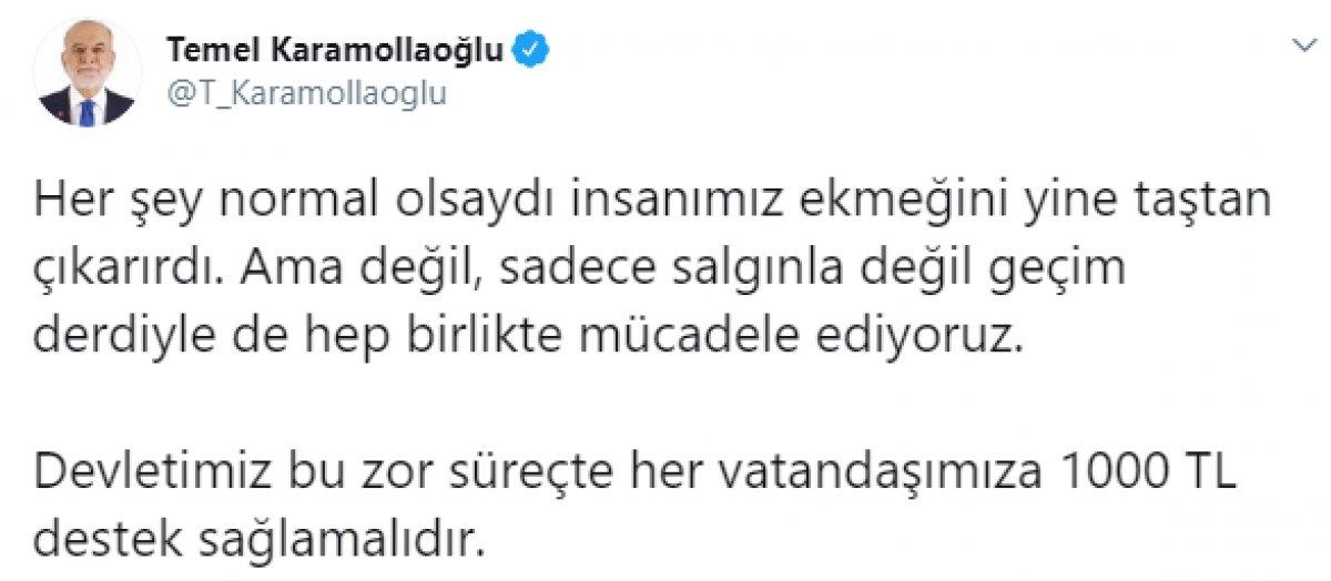 Karamollaoğlu her vatandaşa para verilmesini önerdi