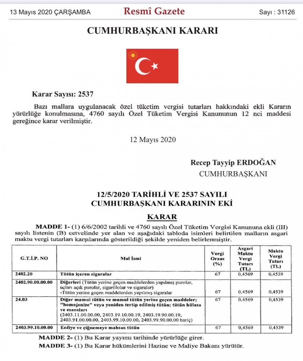 Sigarada ÖTV oranı yüzde 17.2 arttı