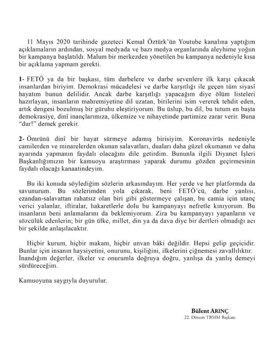 Bülent Arınç, sözlerinin arkasında durdu