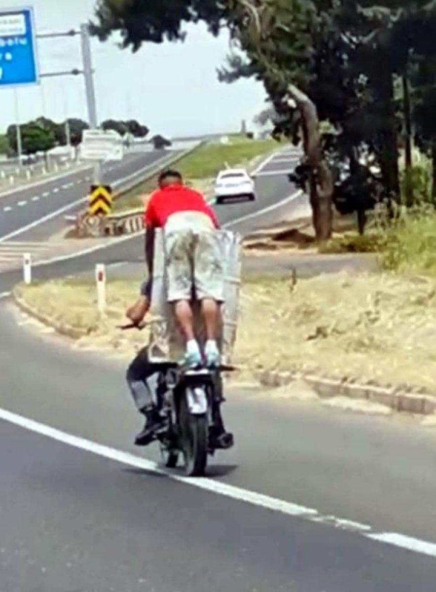 Tekirdağ'da motosiklete varil yükleyip otoyola çıktılar