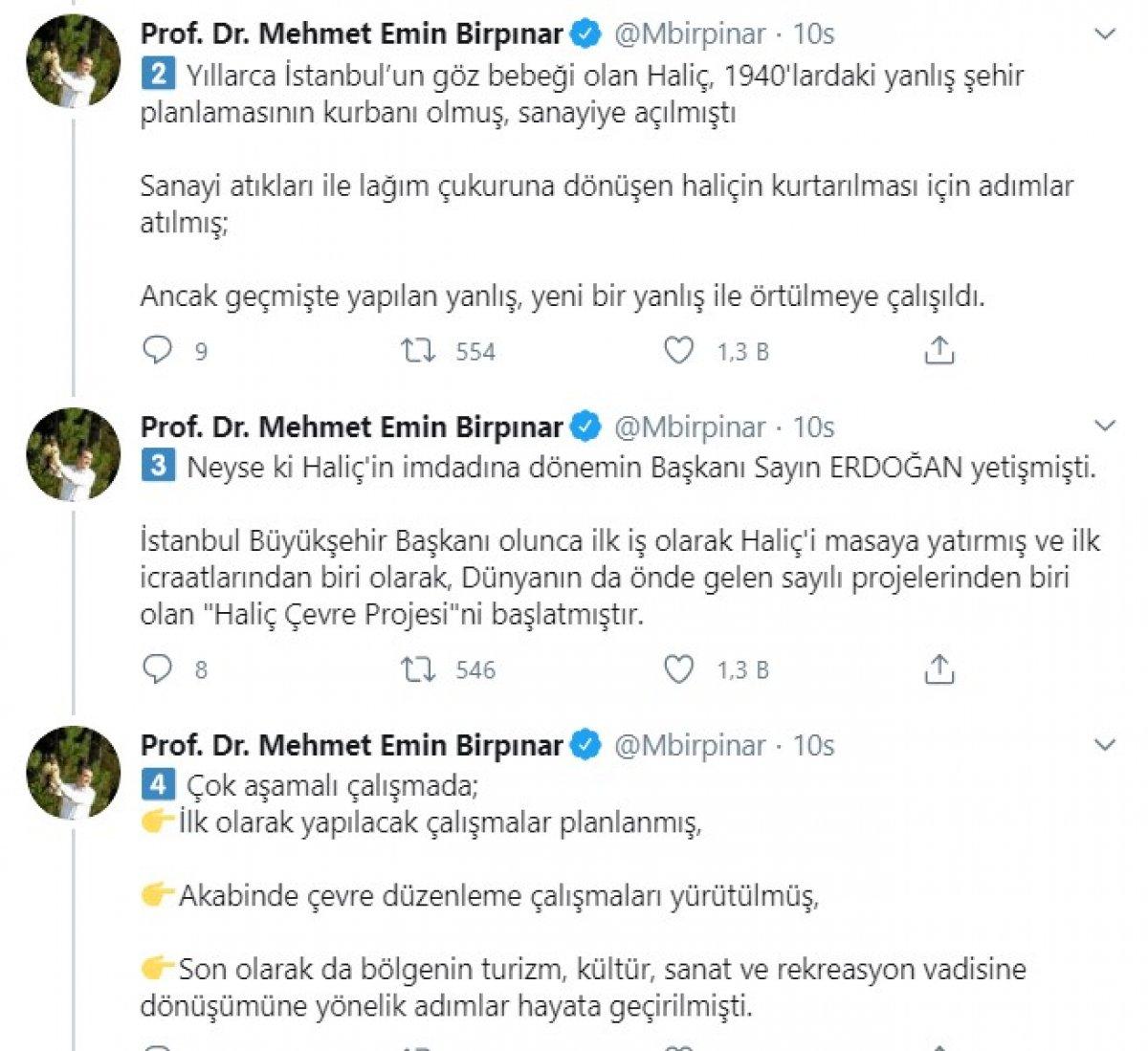Bakan Yardımcısı Birpınar, Haliç gerçeğini yazdı