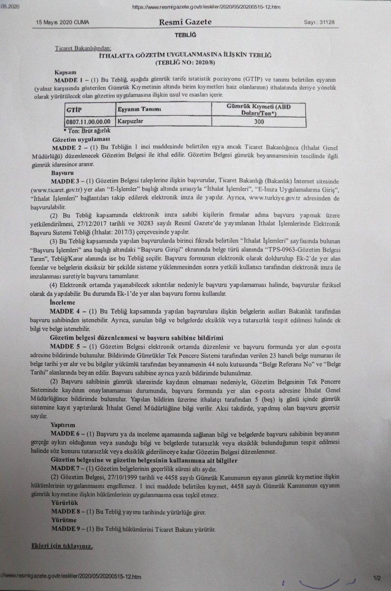 İthal karpuzun vergisi yükseltildi