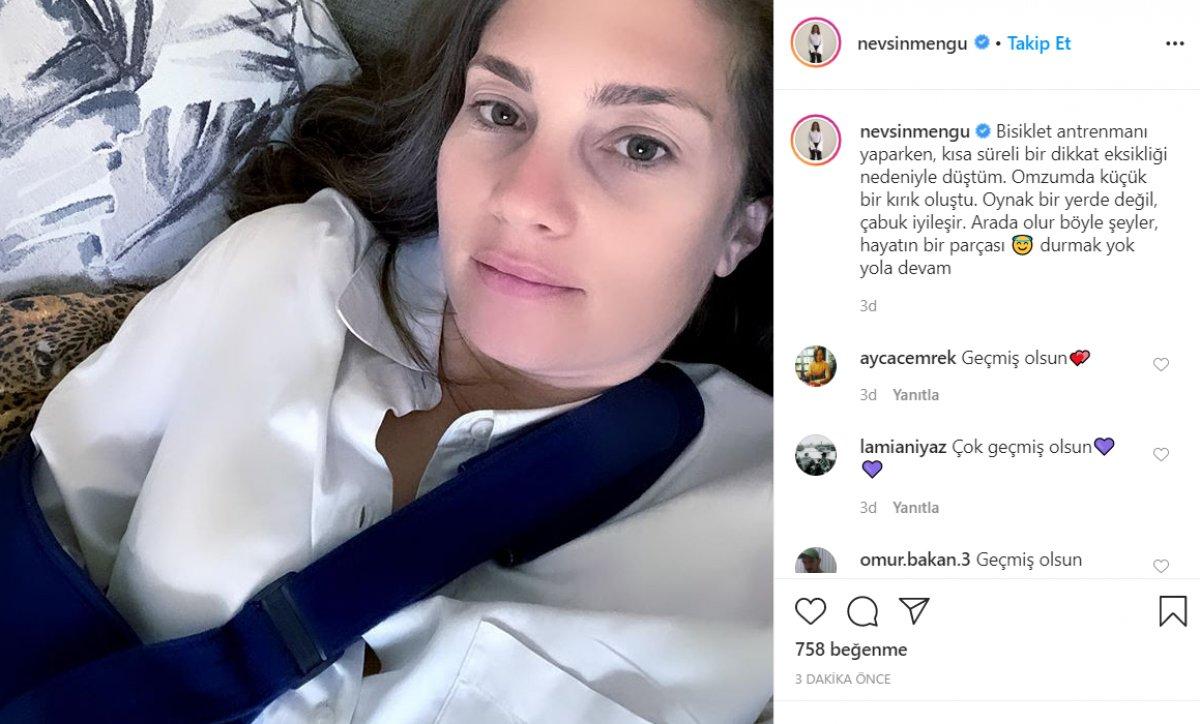 Nevşin Mengü bisikletten düştü