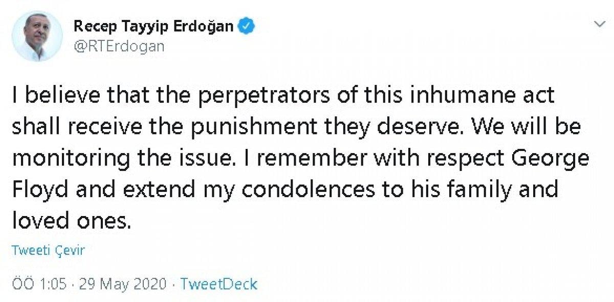 Cumhurbaşkanı Erdoğan, ABD'deki polis şiddetini kınadı